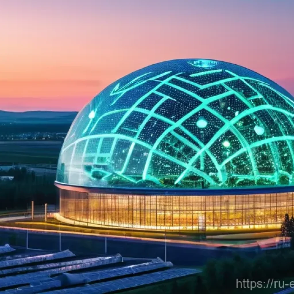 에너지 네트워크 보안 - **Prompt:** "A panoramic view of a modern Russian energy substation at twilight, shielded by a vibra...
