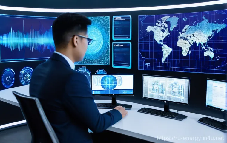 에너지 네트워크 보안 - **Prompt:** "A dynamic and intense scene depicting the ongoing cyber battle for energy infrastructur...