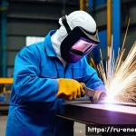 Home 21 플라즈마 에너지 응용 - A high-tech industrial scene showing a skilled technician operating an advanced plasma cutting machi...