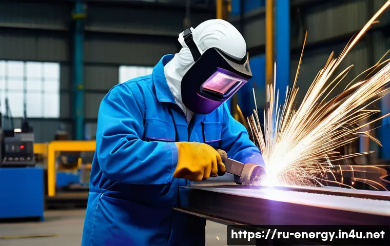 플라즈마 에너지 응용 - A high-tech industrial scene showing a skilled technician operating an advanced plasma cutting machi...