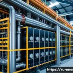 Home 19 폐열 회수 기술 - A modern industrial facility interior showcasing an advanced heat recovery system in operation, feat...