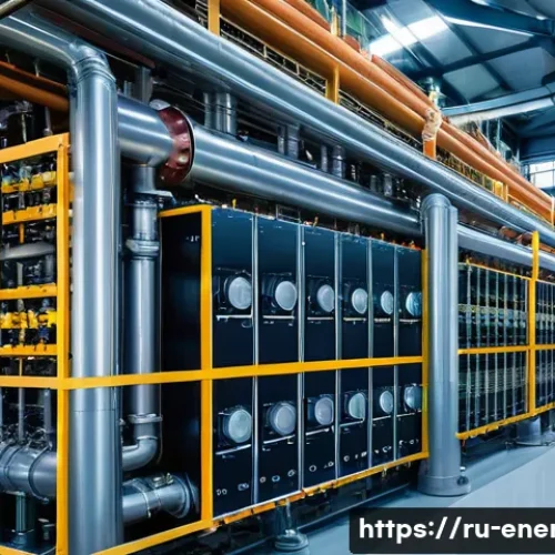 Home 31 폐열 회수 기술 - A modern industrial facility interior showcasing an advanced heat recovery system in operation, feat...