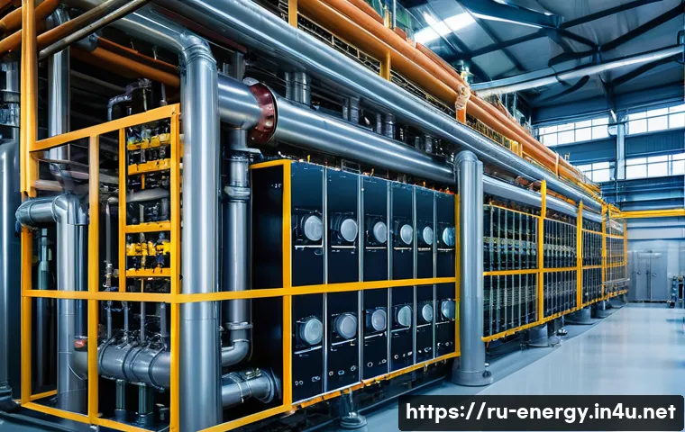 폐열 회수 기술 - A modern industrial facility interior showcasing an advanced heat recovery system in operation, feat...