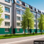Home 18 스마트 에너지 플랫폼 - A modern Russian residential neighborhood equipped with smart energy meters on apartment building wa...