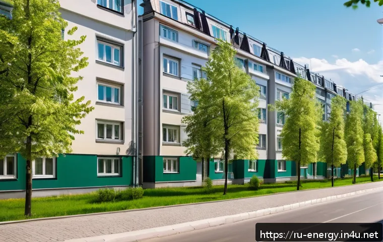 스마트 에너지 플랫폼 - A modern Russian residential neighborhood equipped with smart energy meters on apartment building wa...